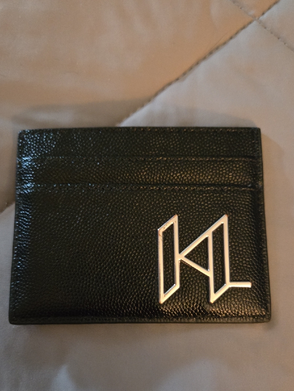 Karl Lagerfeld Black Pebbled Leather Card Case with Silver Logo - Picture 2 of 2